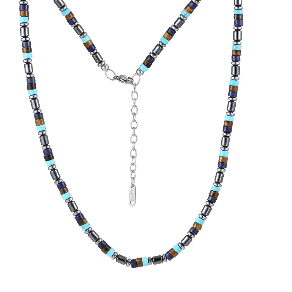 MNSS42 STAINLESS STEEL & HEISHI BEADS NECKLACE WITH HEMATITE