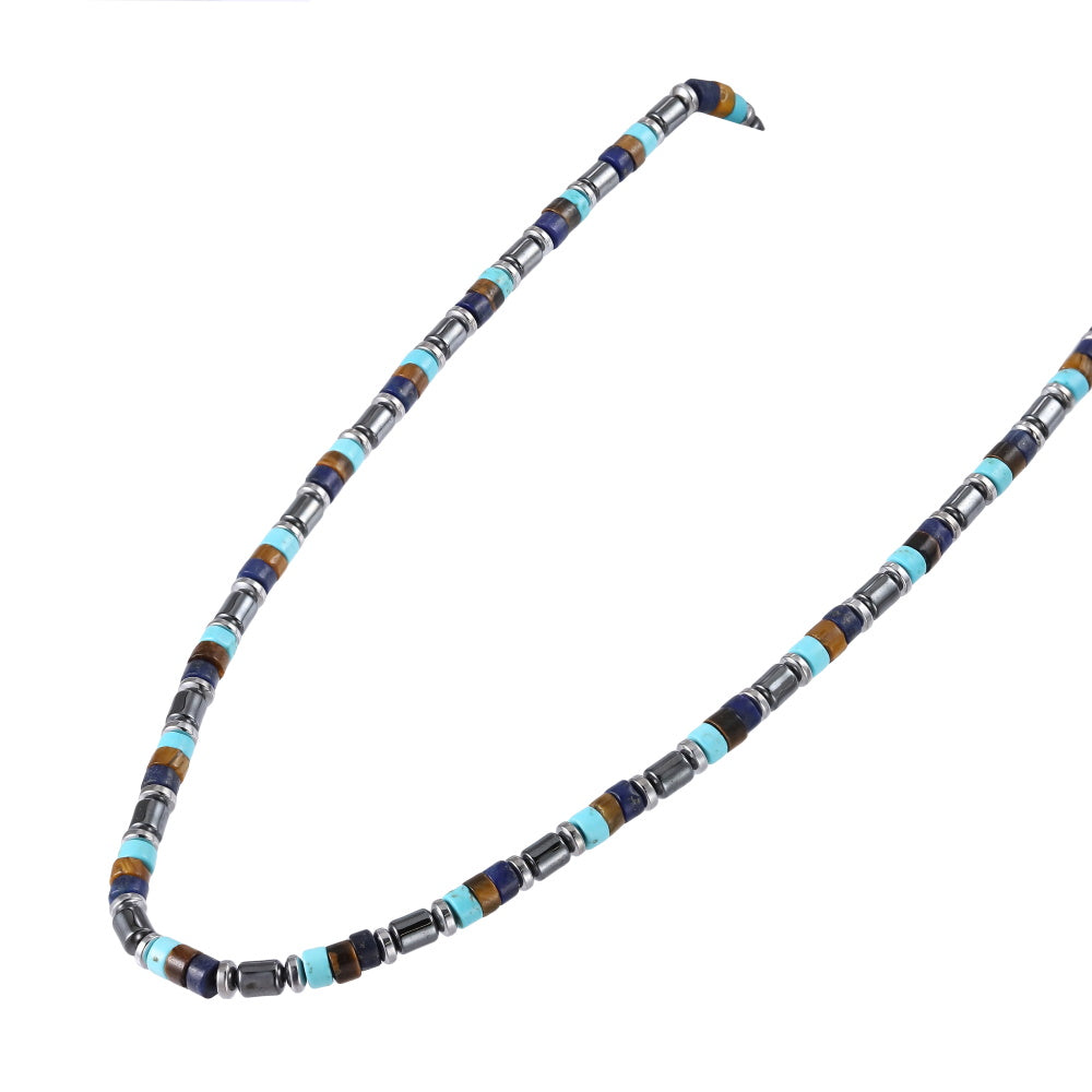 MNSS42 STAINLESS STEEL & HEISHI BEADS NECKLACE WITH HEMATITE