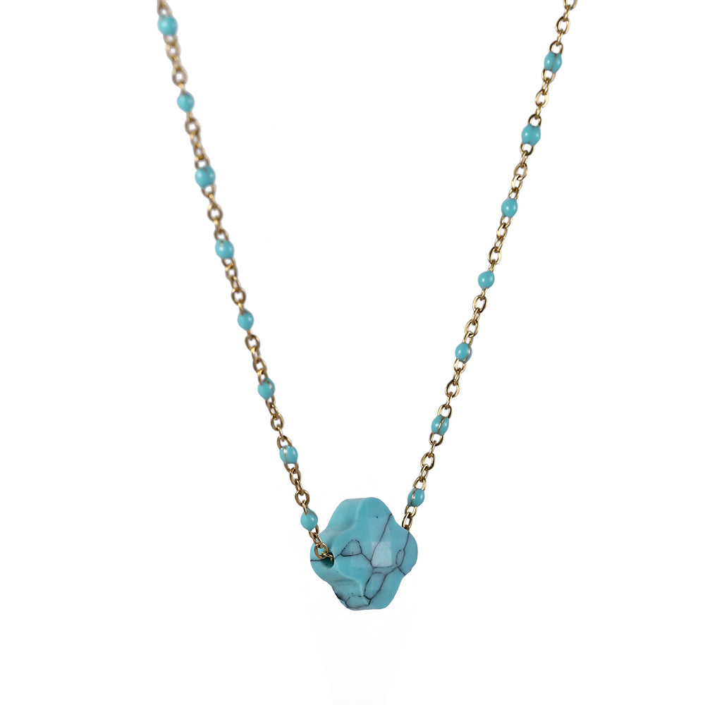 MNSS43 STAINLESS STEEL NECKLACE WITH STONE & EPOXY