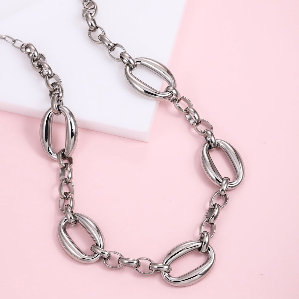 MNSS53 STAINLESS STEEL HOLLOW OVAL LINK NECKLACE