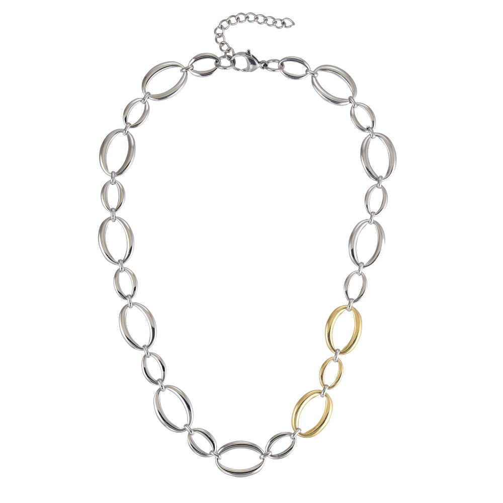 MNSS60 STAINLESS STEEL TWO TONE OVAL CHAIN LINK NECKLACE