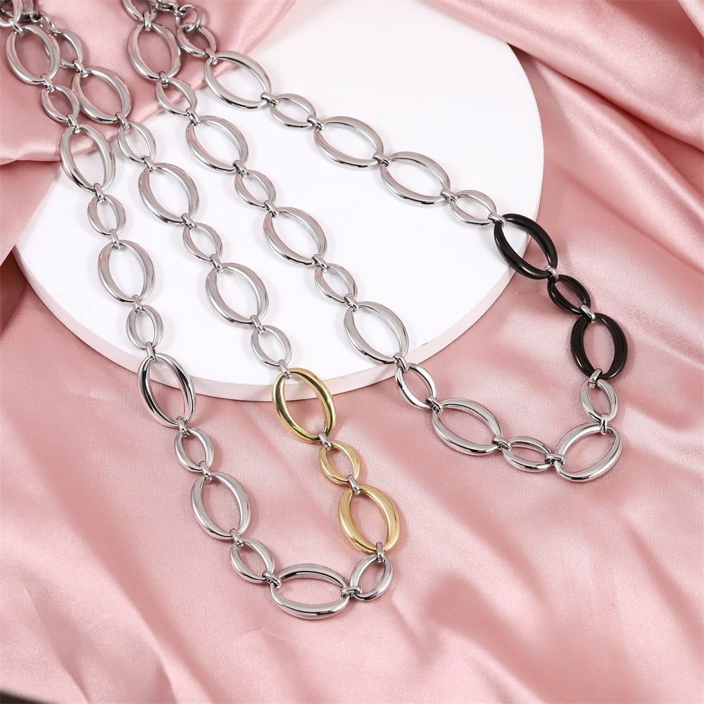 MNSS60 STAINLESS STEEL TWO TONE OVAL CHAIN LINK NECKLACE