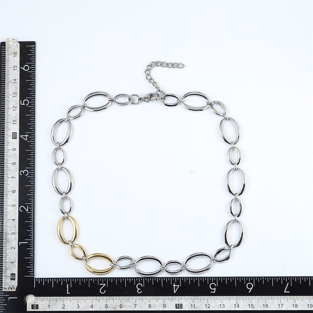 MNSS60 STAINLESS STEEL TWO TONE OVAL CHAIN LINK NECKLACE