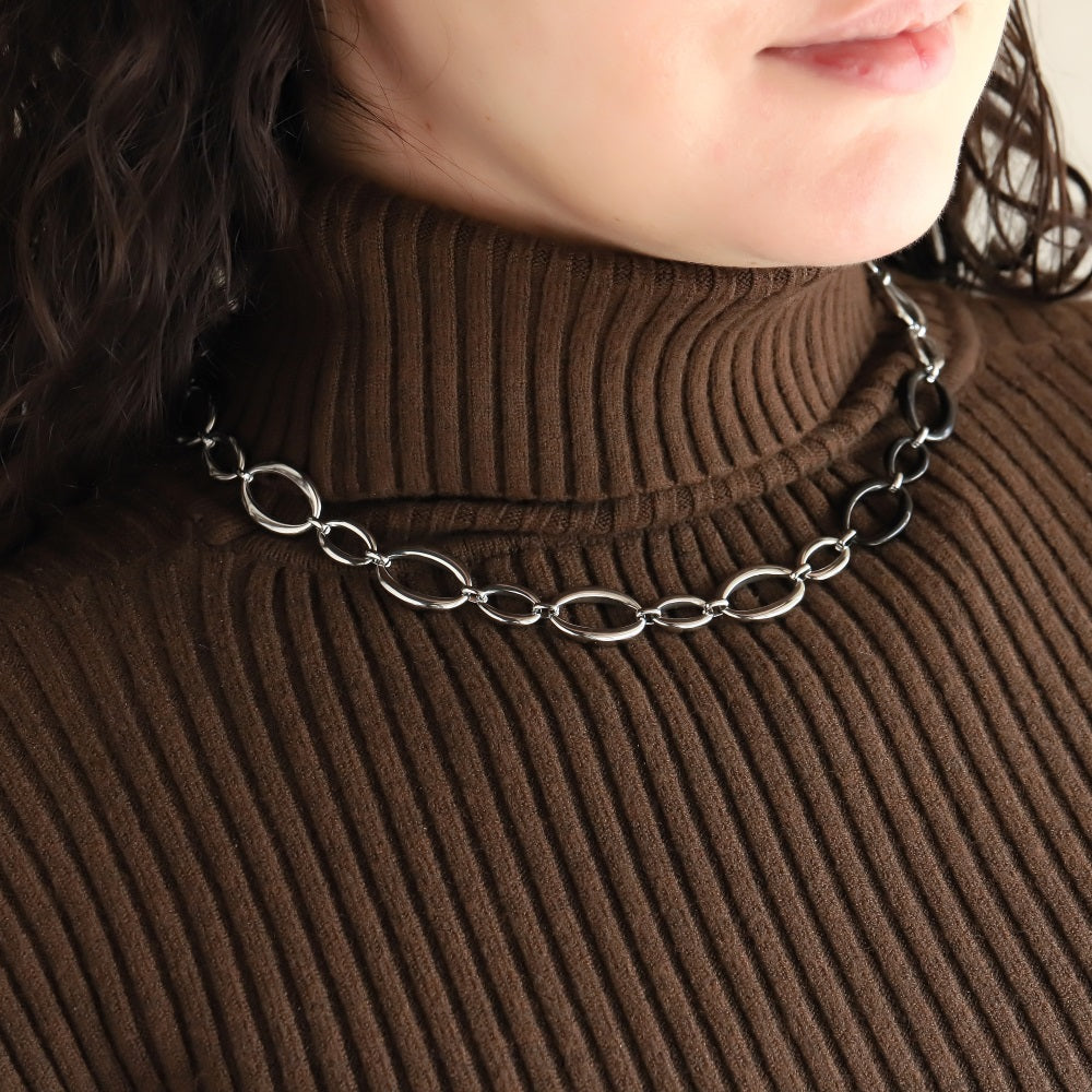 MNSS60 STAINLESS STEEL TWO TONE OVAL CHAIN LINK NECKLACE