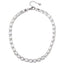 MNSS65 STAINLESS STEEL TENNIS NECKLACE WITH EMERALD CUT FOLED STONE