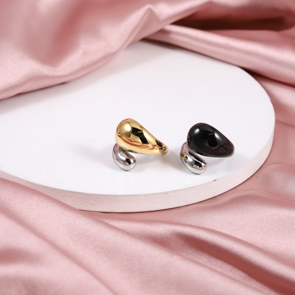 MRSS08 STAINLESS STEEL TEARDROP RING IN TWO TONE