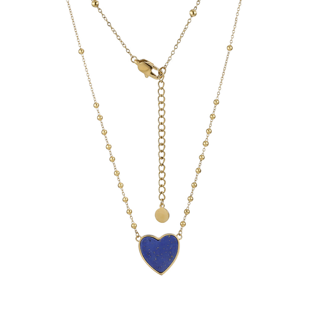 NSS939 STAINLESS STEEL NECKLACE WITH HEART-SHAPED LAPIS