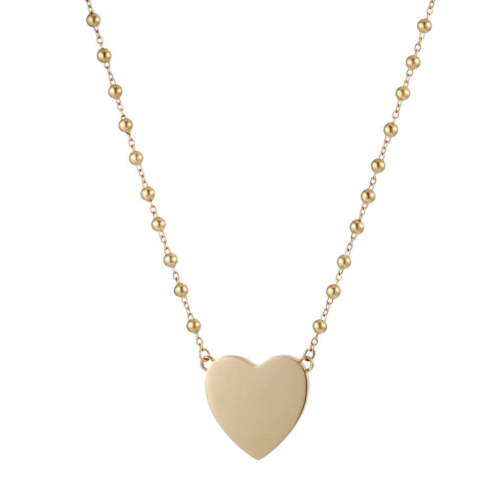 NSS939 STAINLESS STEEL NECKLACE WITH HEART-SHAPED LAPIS