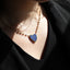 NSS939 STAINLESS STEEL NECKLACE WITH HEART-SHAPED LAPIS