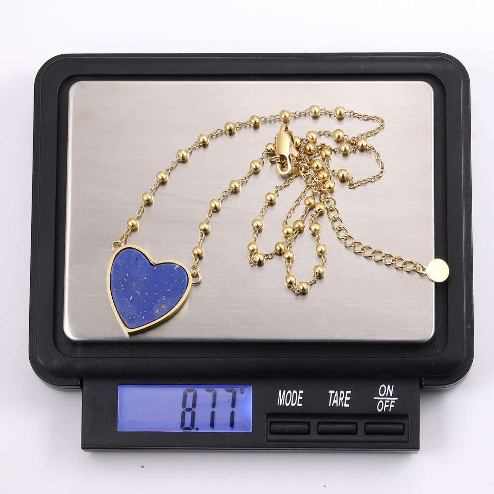 NSS939 STAINLESS STEEL NECKLACE WITH HEART-SHAPED LAPIS