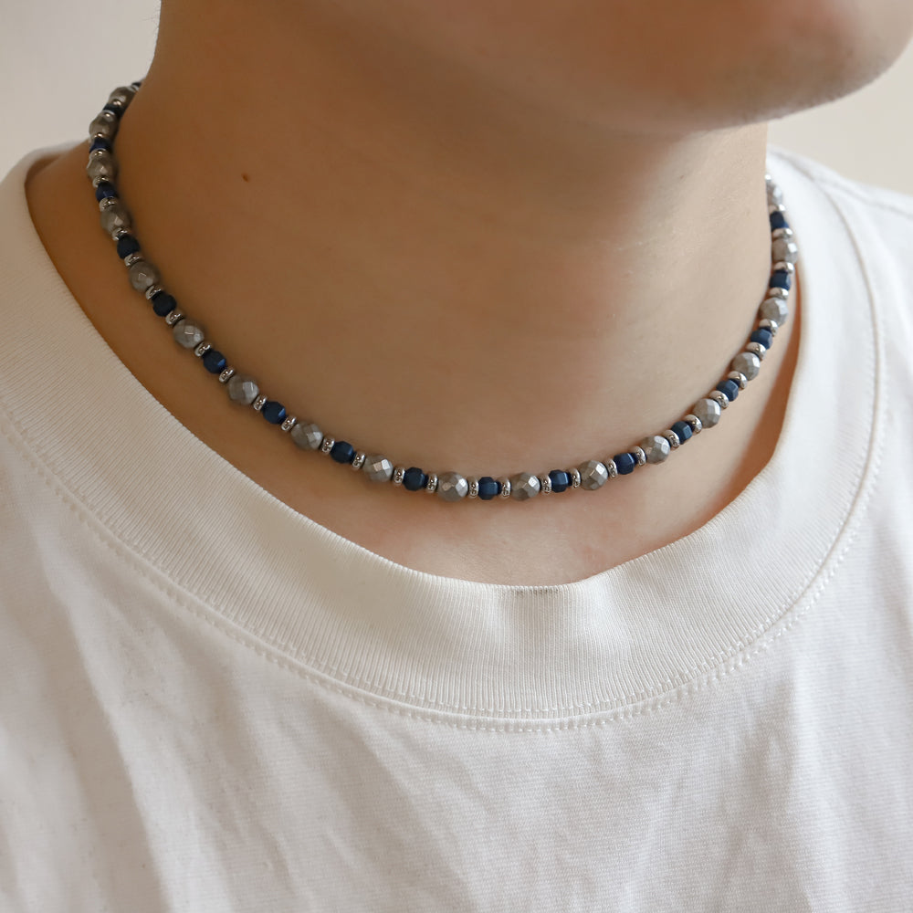 NSS942 STAINLESS STEEL & HEMATITE BEADS NECKLACE