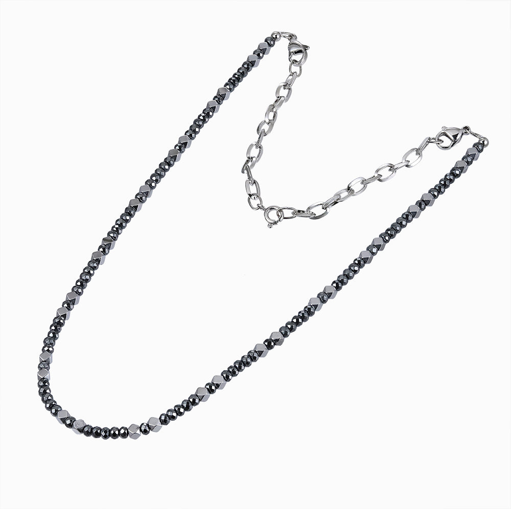 NSS943 STAINLESS STEEL & HEMATITE BEADS NECKLACE