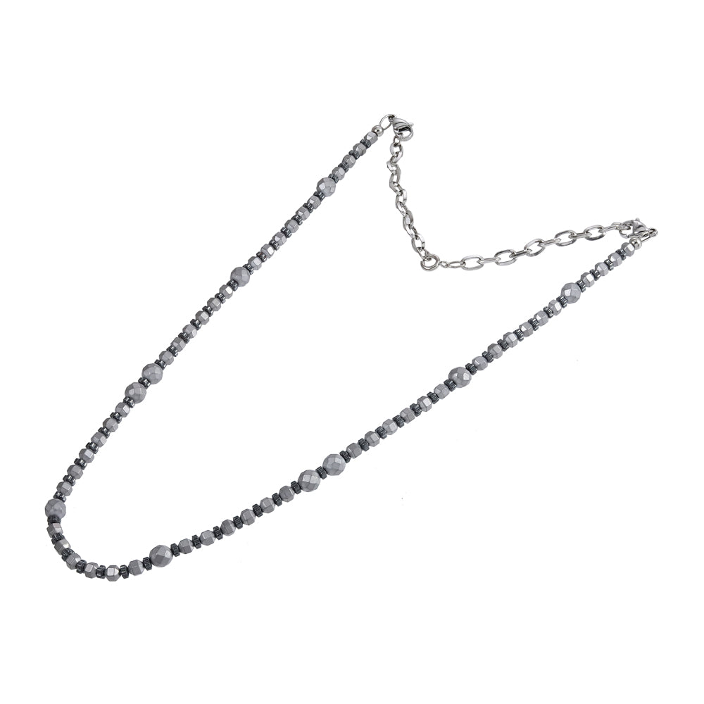 NSS944 STAINLESS STEEL & HEMATITE BEADS NECKLACE