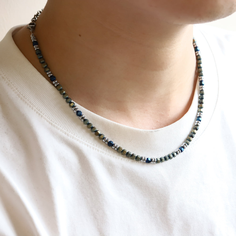 NSS945 STAINLESS STEEL & HEMATITE BEADS NECKLACE