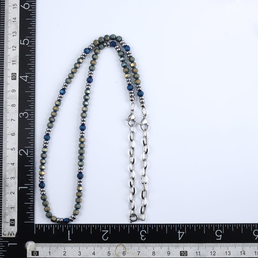 NSS945 STAINLESS STEEL & HEMATITE BEADS NECKLACE
