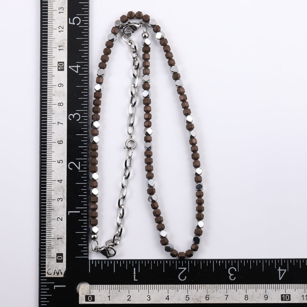 NSS947 STAINLESS STEEL & HEMATITE BEADS NECKLACE