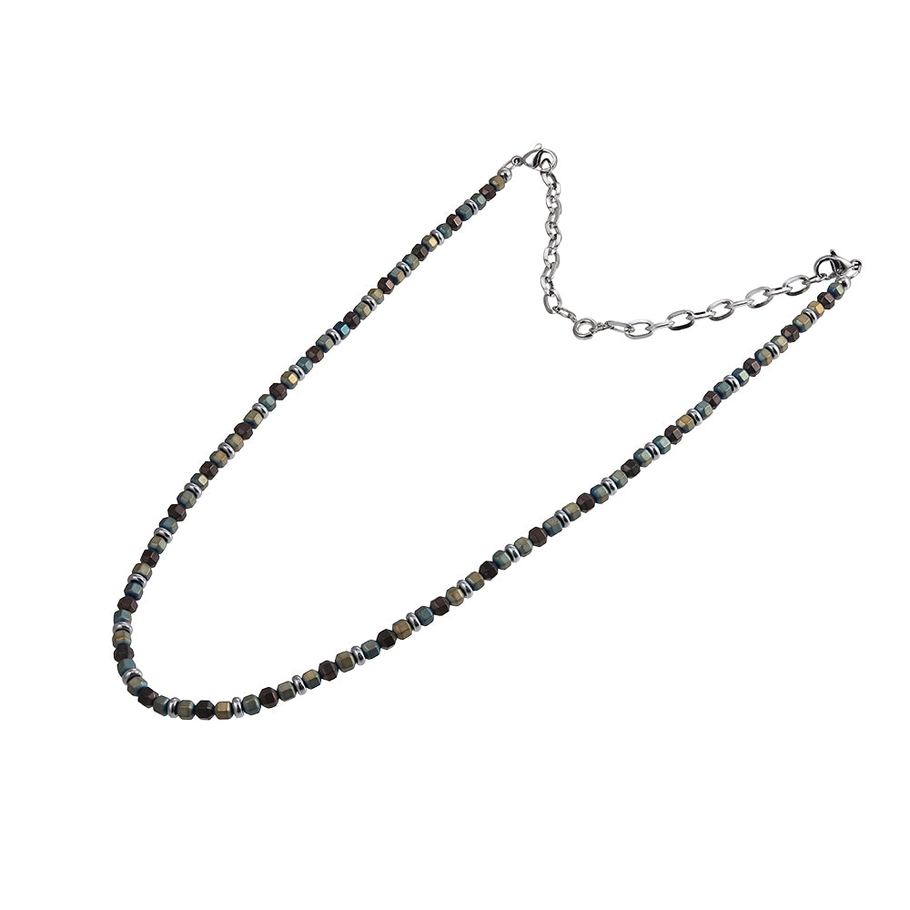 NSS948 STAINLESS STEEL & HEMATITE BEADS NECKLACE