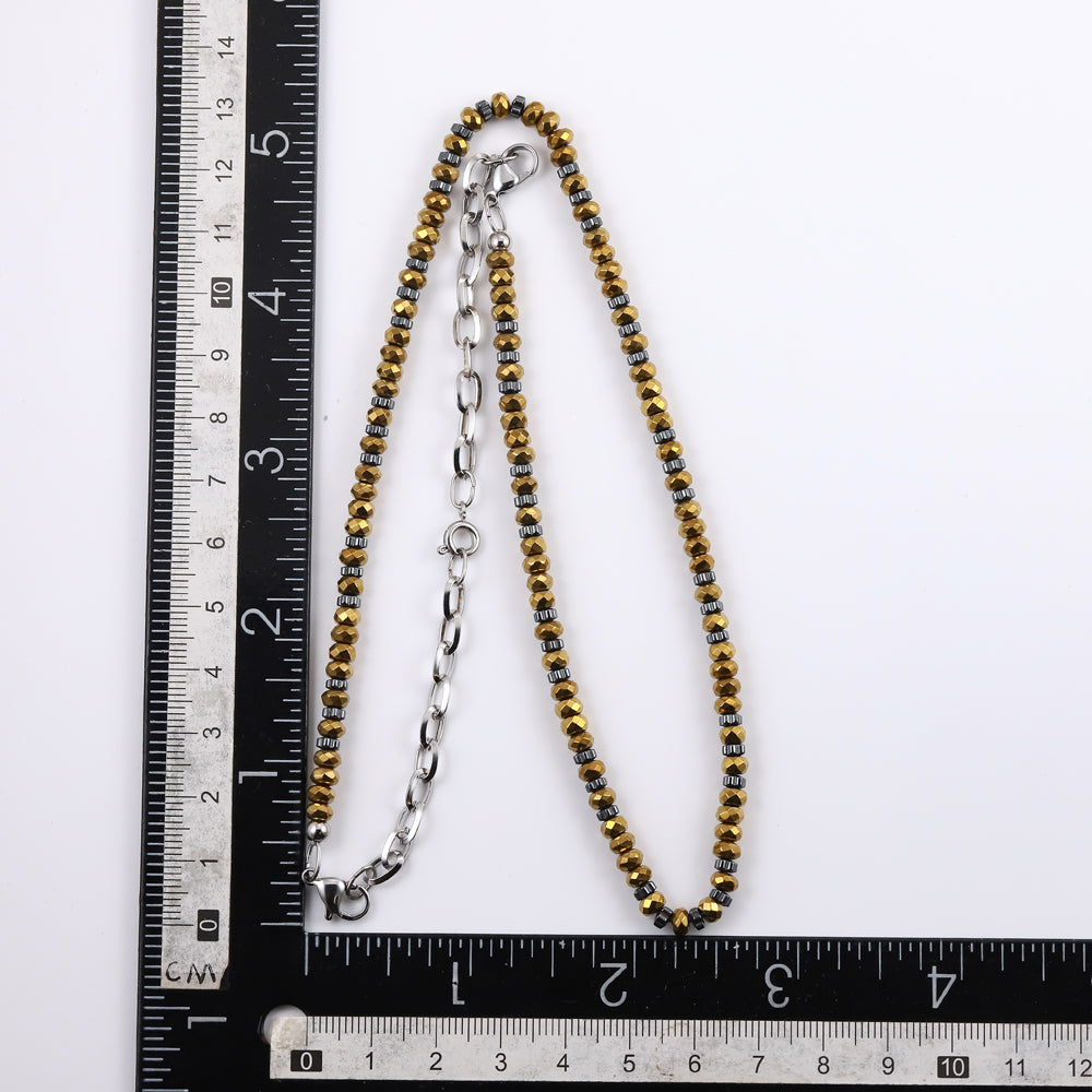 NSS950 STAINLESS STEEL & HEMATITE BEADS NECKLACE