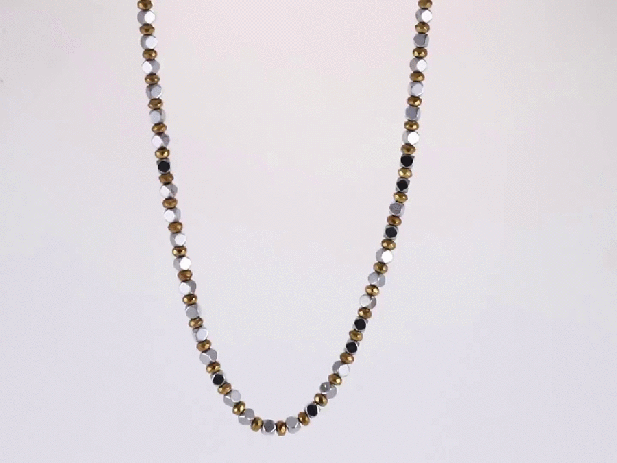 NSS951 STAINLESS STEEL & HEMATITE BEADS NECKLACE