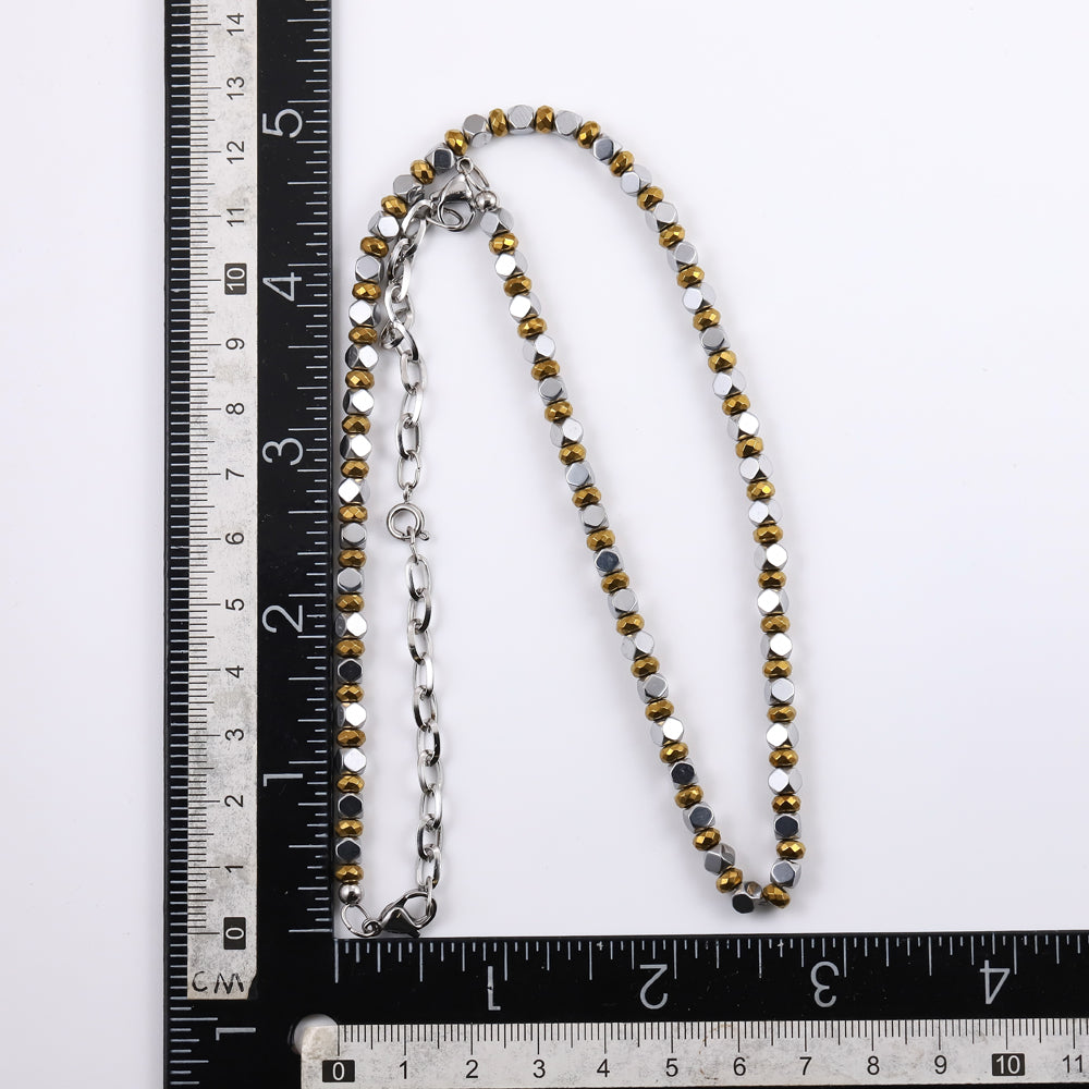 NSS951 STAINLESS STEEL & HEMATITE BEADS NECKLACE