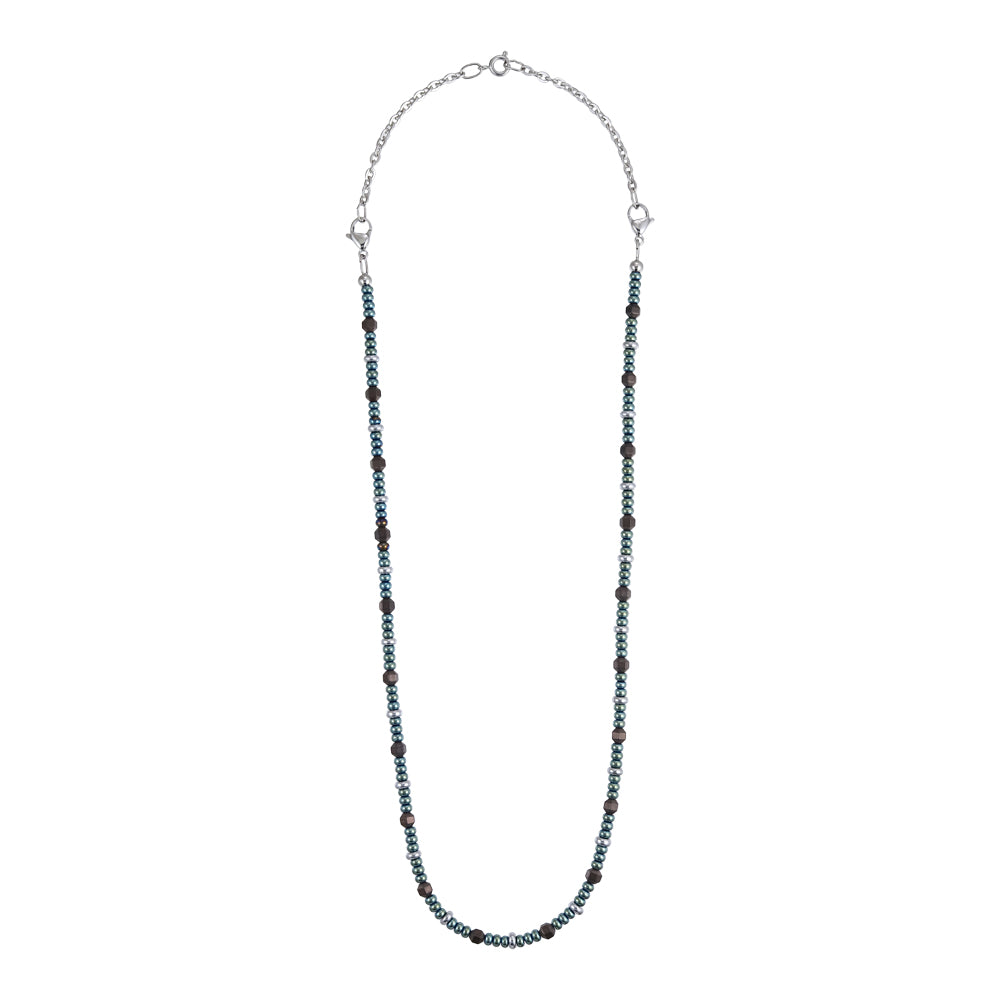 NSS952 STAINLESS STEEL & HEMATITE BEADS NECKLACE