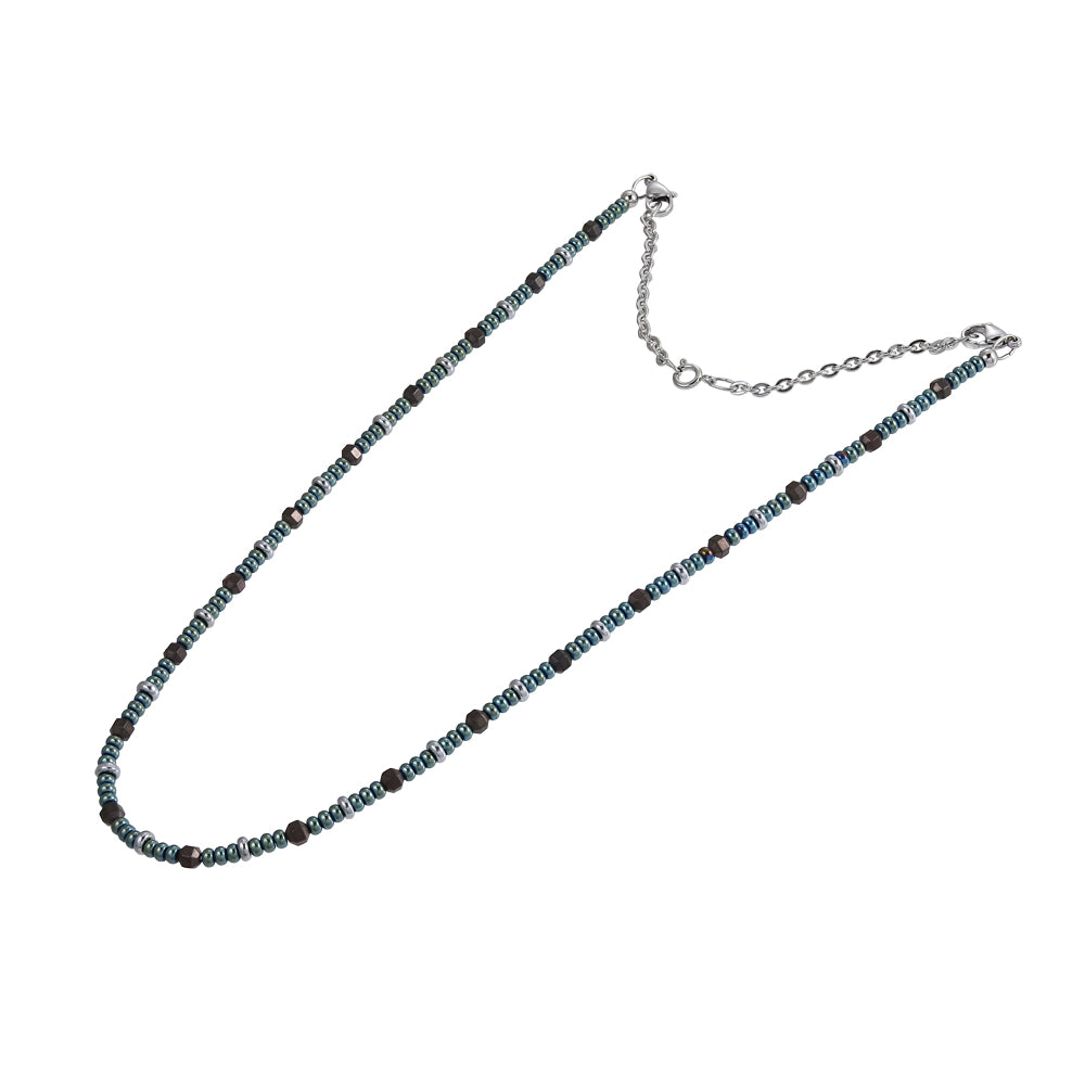 NSS952 STAINLESS STEEL & HEMATITE BEADS NECKLACE