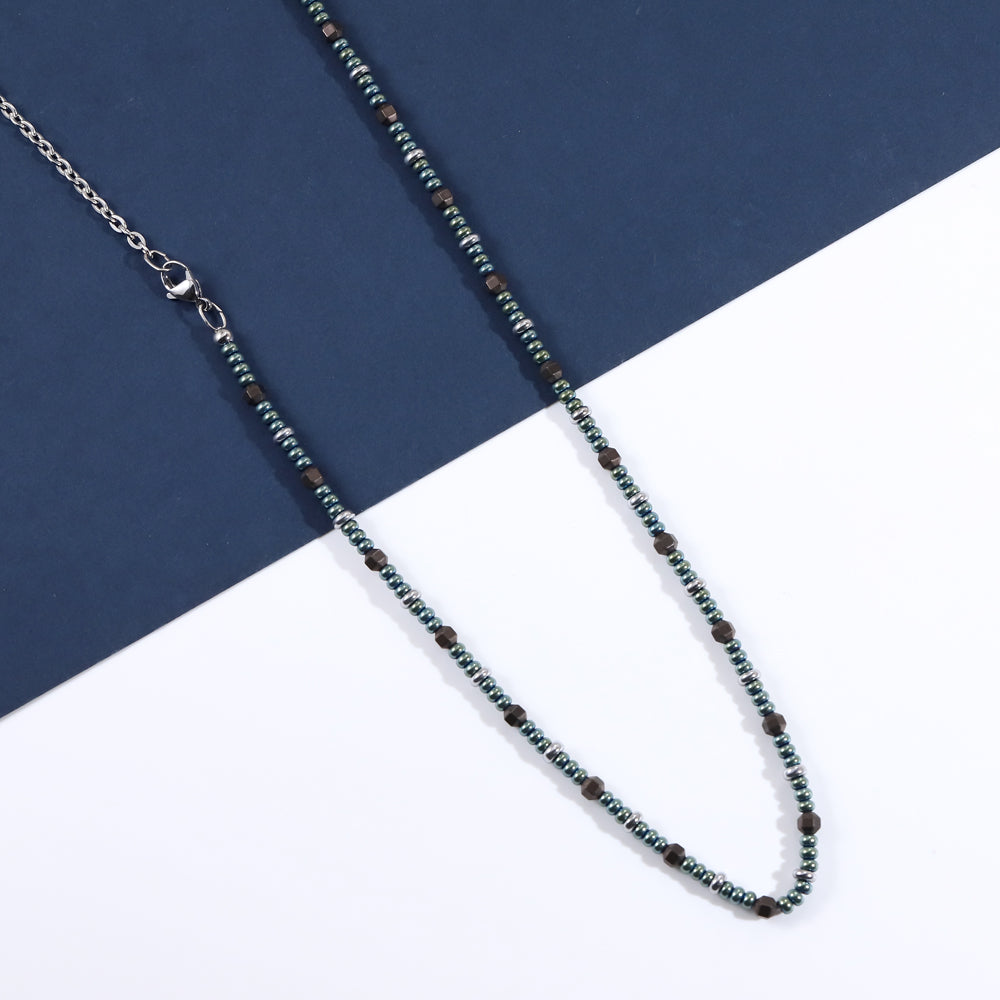 NSS952 STAINLESS STEEL & HEMATITE BEADS NECKLACE