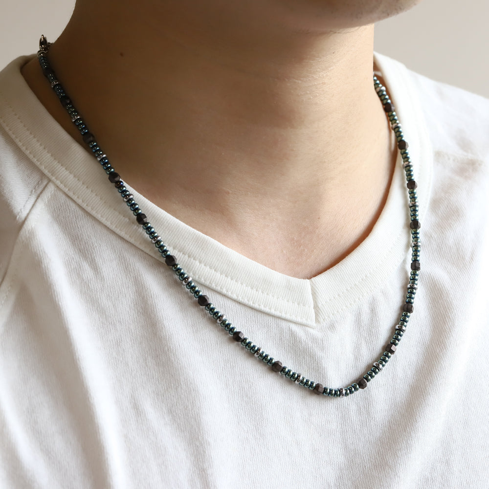 NSS952 STAINLESS STEEL & HEMATITE BEADS NECKLACE