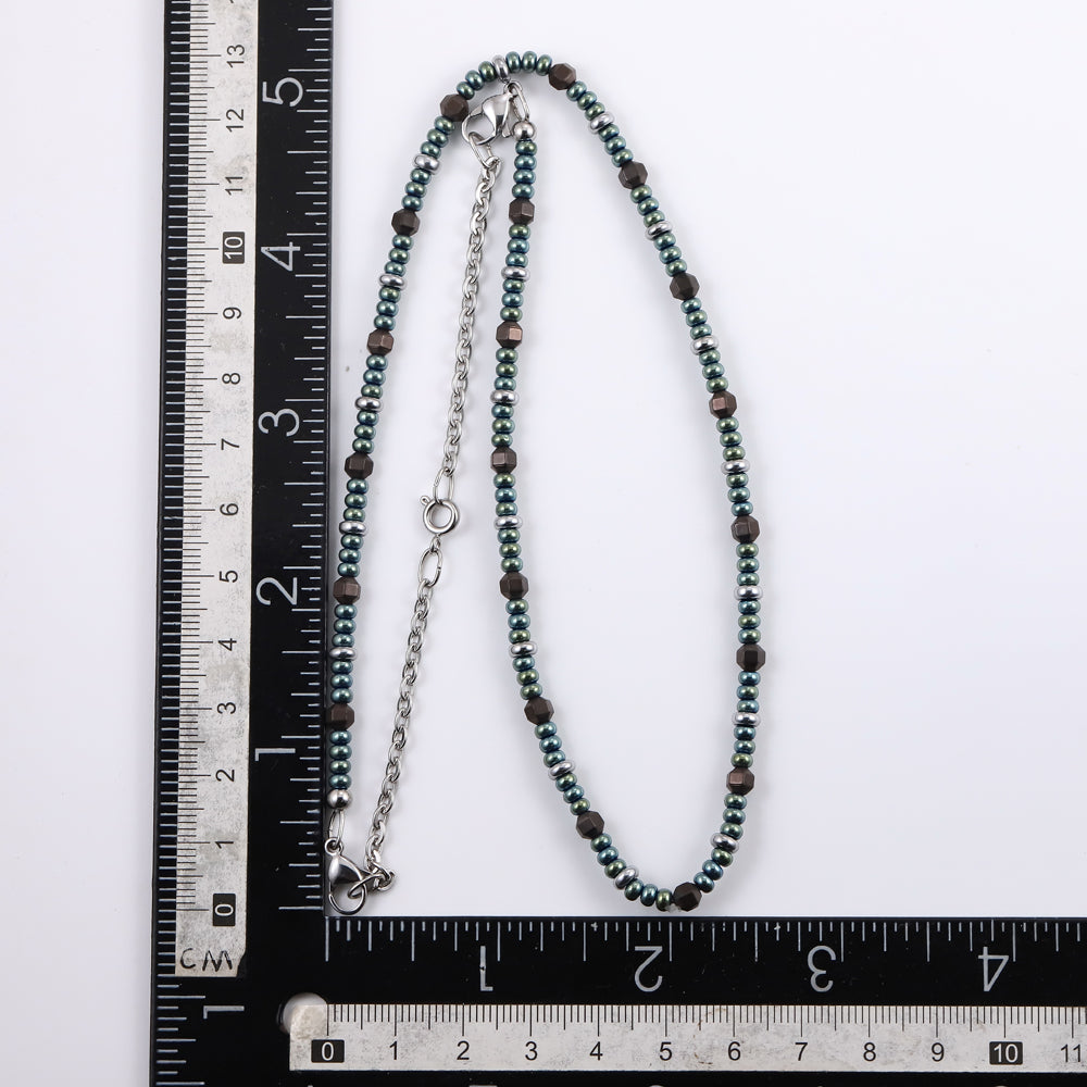 NSS952 STAINLESS STEEL & HEMATITE BEADS NECKLACE