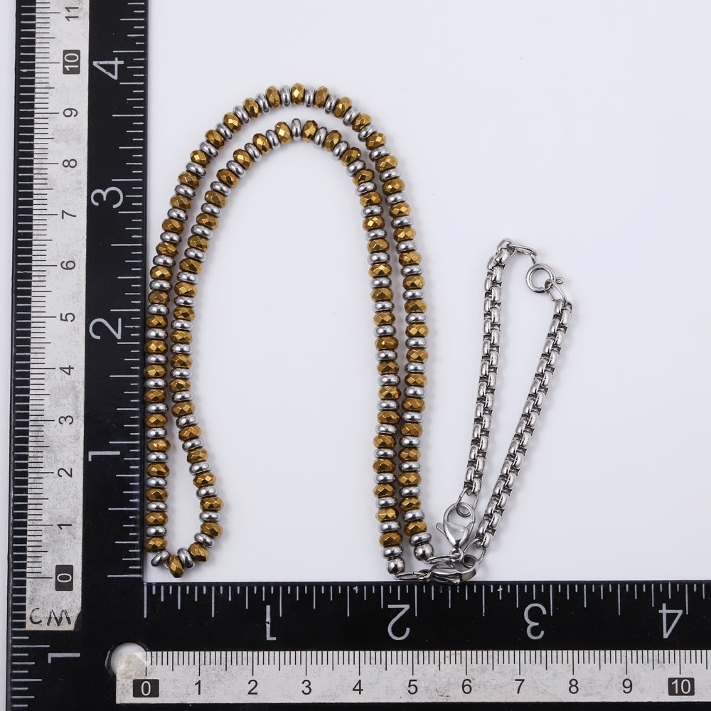 NSS953 STAINLESS STEEL & HEMATITE BEADS NECKLACE