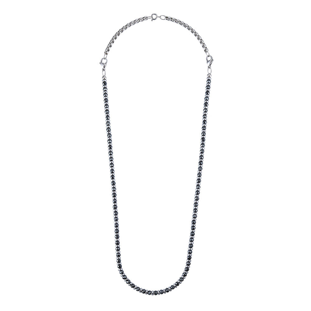 NSS953 STAINLESS STEEL & HEMATITE BEADS NECKLACE