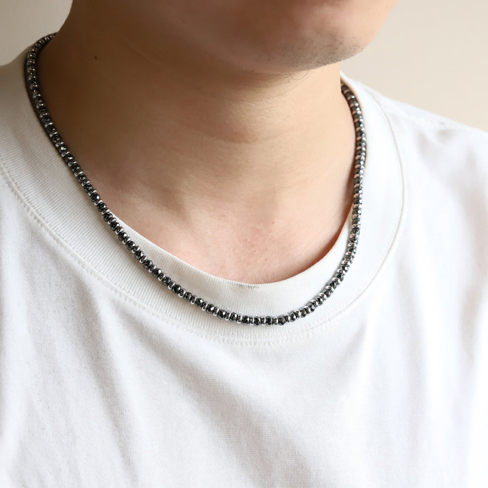 NSS953 STAINLESS STEEL & HEMATITE BEADS NECKLACE