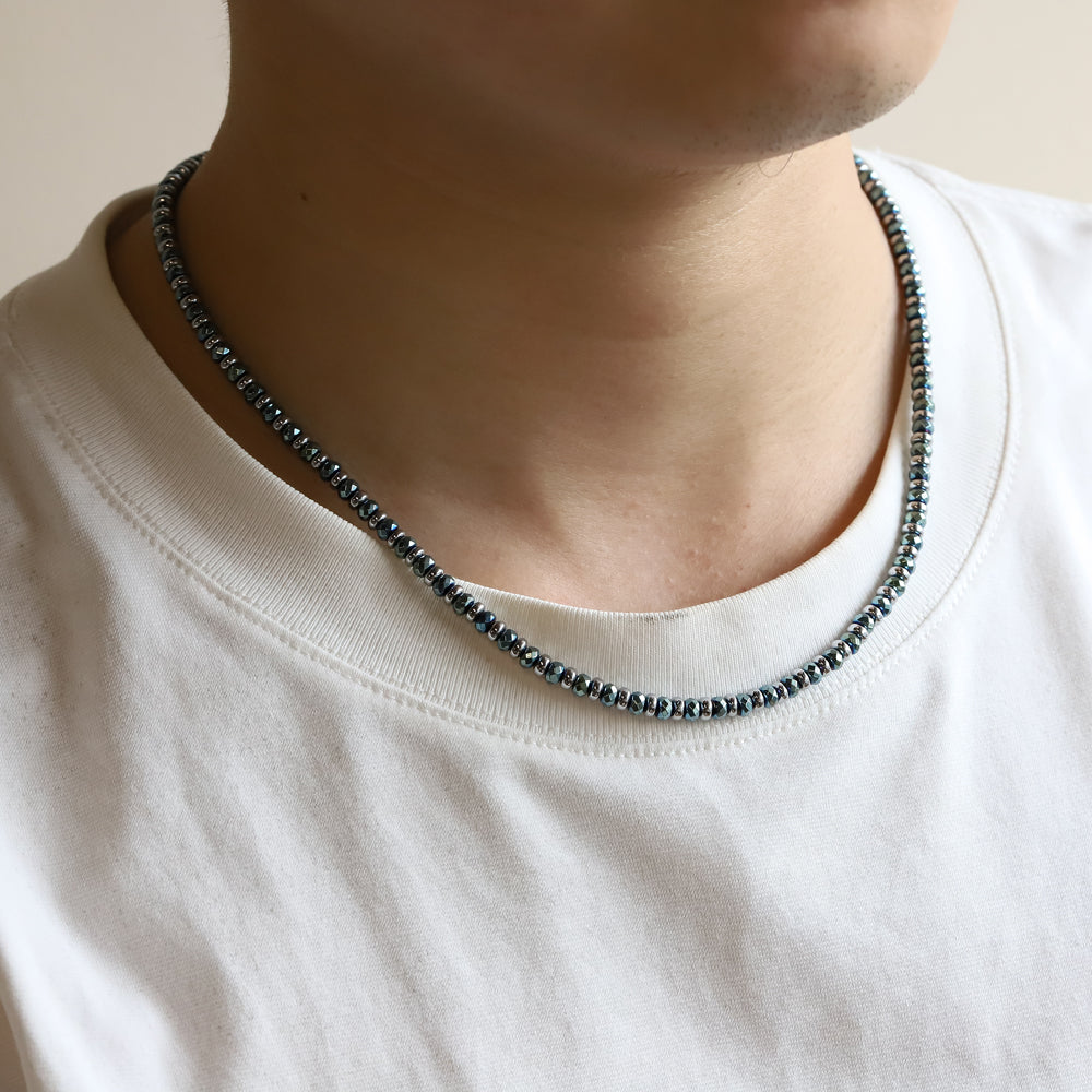 NSS953 STAINLESS STEEL & HEMATITE BEADS NECKLACE