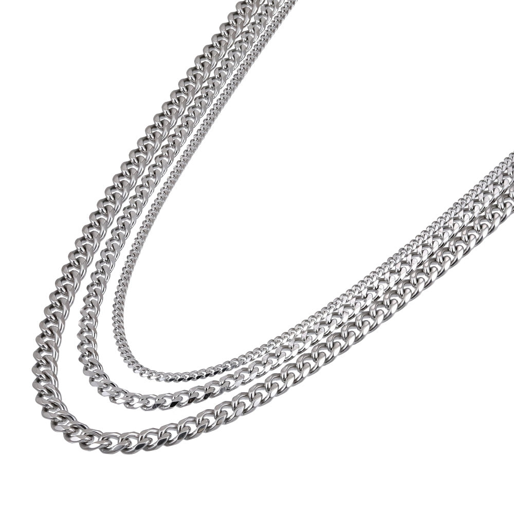 NSS974 STAINLESS STEEL MULTI CURB CHAIN NECKLACE