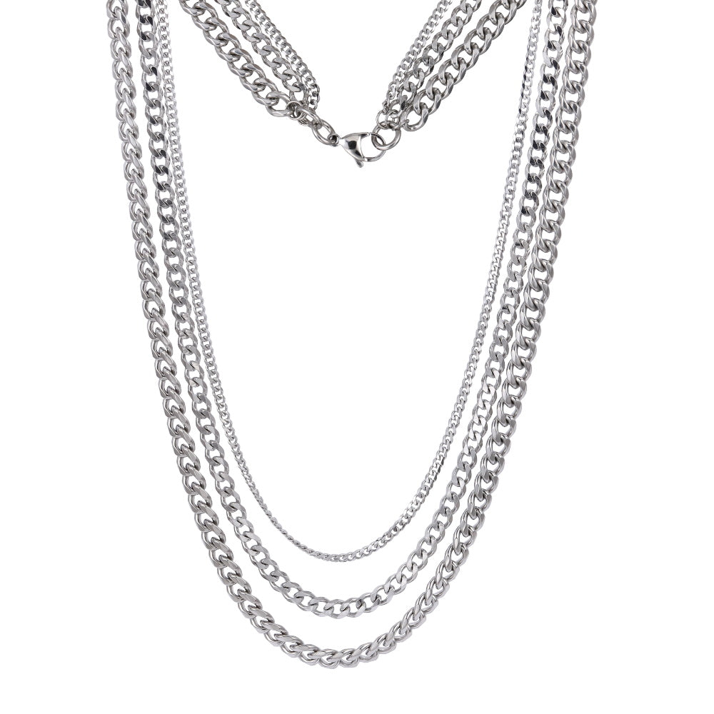 NSS974 STAINLESS STEEL MULTI CURB CHAIN NECKLACE