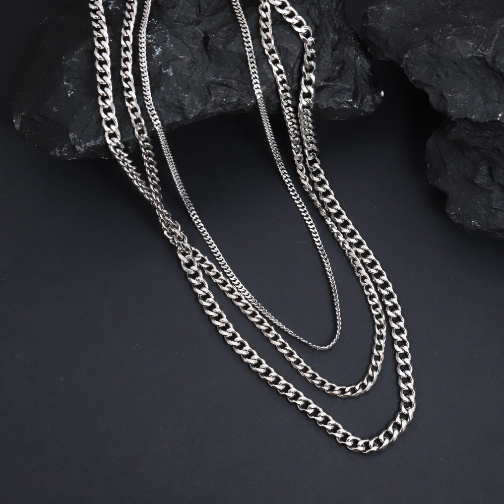 NSS974 STAINLESS STEEL MULTI CURB CHAIN NECKLACE