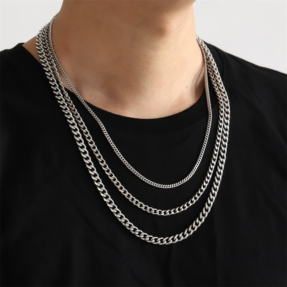 NSS974 STAINLESS STEEL MULTI CURB CHAIN NECKLACE