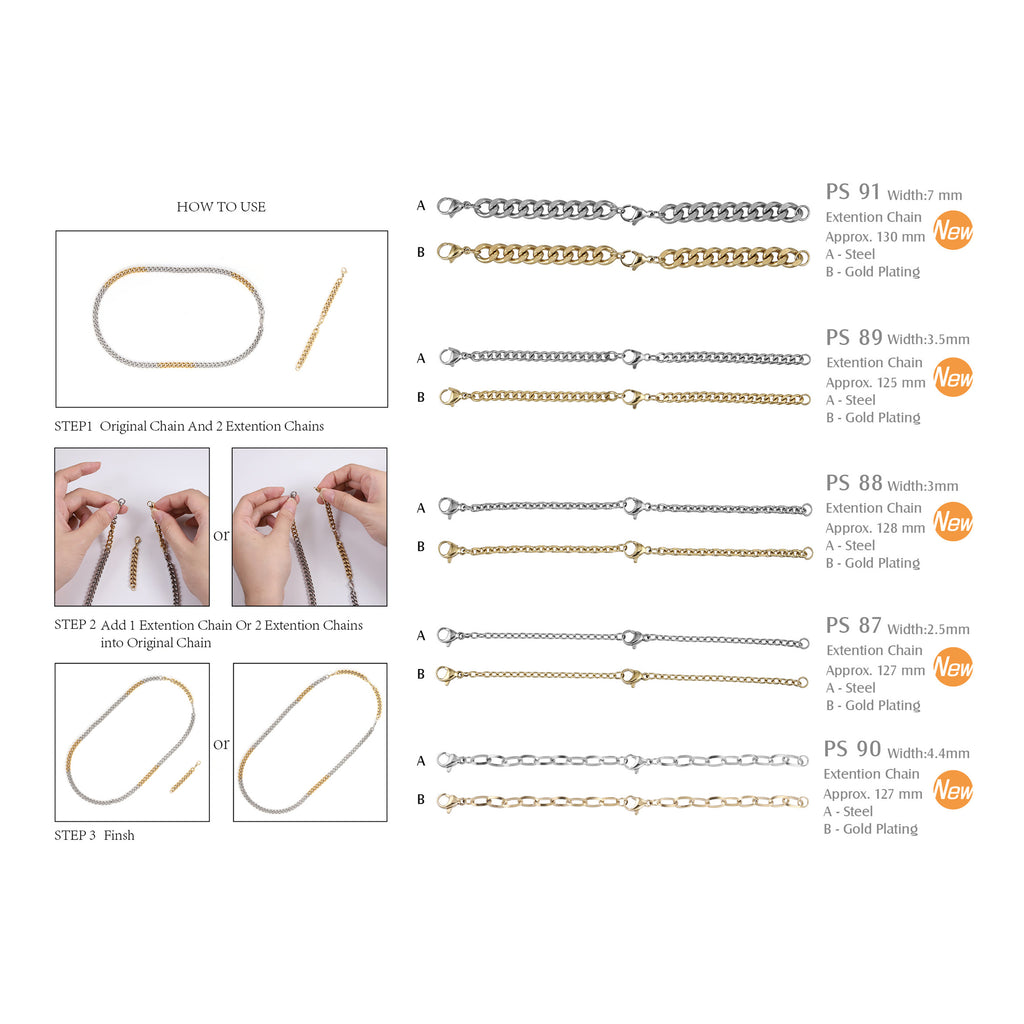 PS88 STAINLESS STEEL FACETED CABLE EXTENSION CHAIN