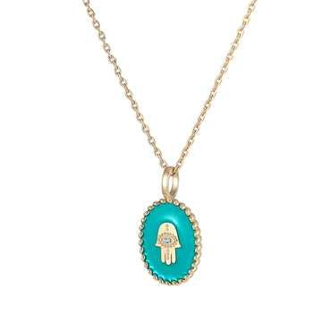 PSS1234 STAINLESS STEEL OVAL PENDANT WITH HAMSA DESIGN AAB CO..