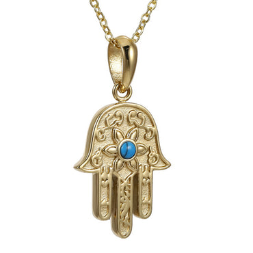 PSS1300 STAINLESS STEEL HAMSA PENDANT WITH SYNTHETIC TURQUOISE