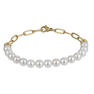 BSS880 STAINLESS STEEL BRACELET WITH SHELL PEARL AAB CO..