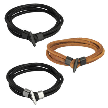 MBSS22 LEATHER BRACELET WITH STAINLESS STEEL CLOSURE AAB CO..